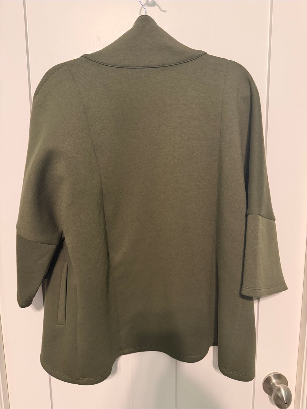 THML Women's Olive Green Funnel Neck Button-Front Swing Cape Coat - Picture 5 of 9